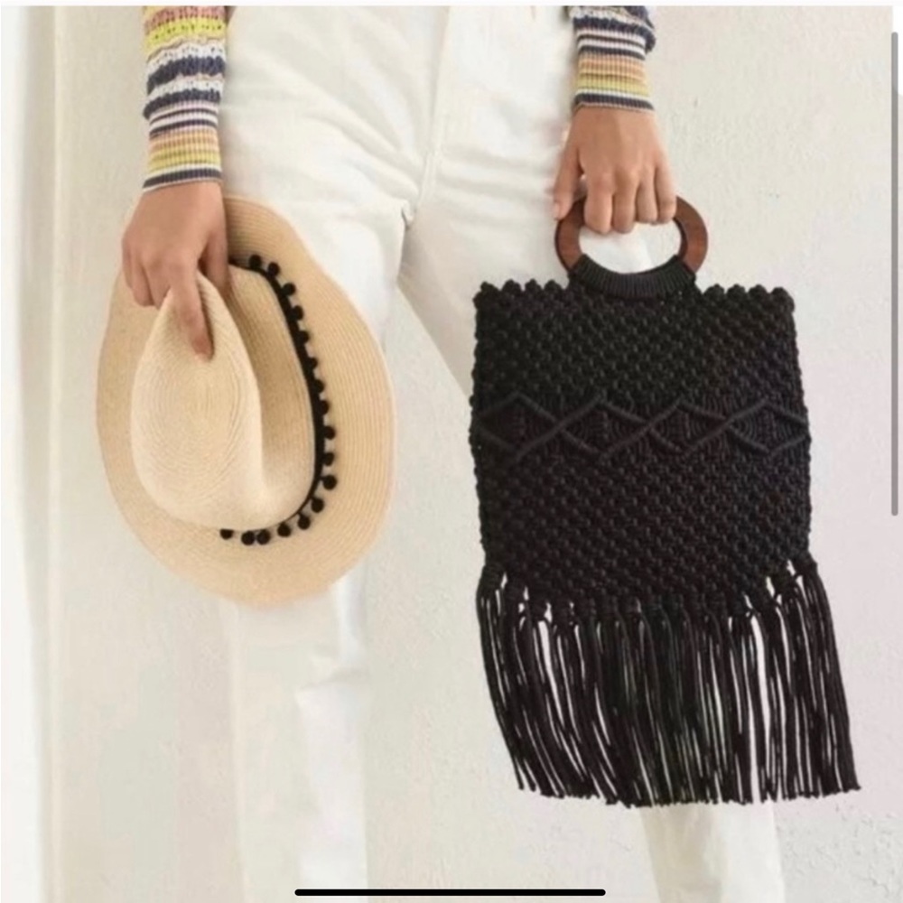 Danielle Nicole Macram Hippie Boho Black Long Fri… - image 2